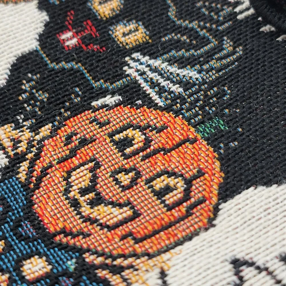 Vtg Halloween-Themed Tapestry Table Runner With Black Tassel Ends - Picture 11 of 11